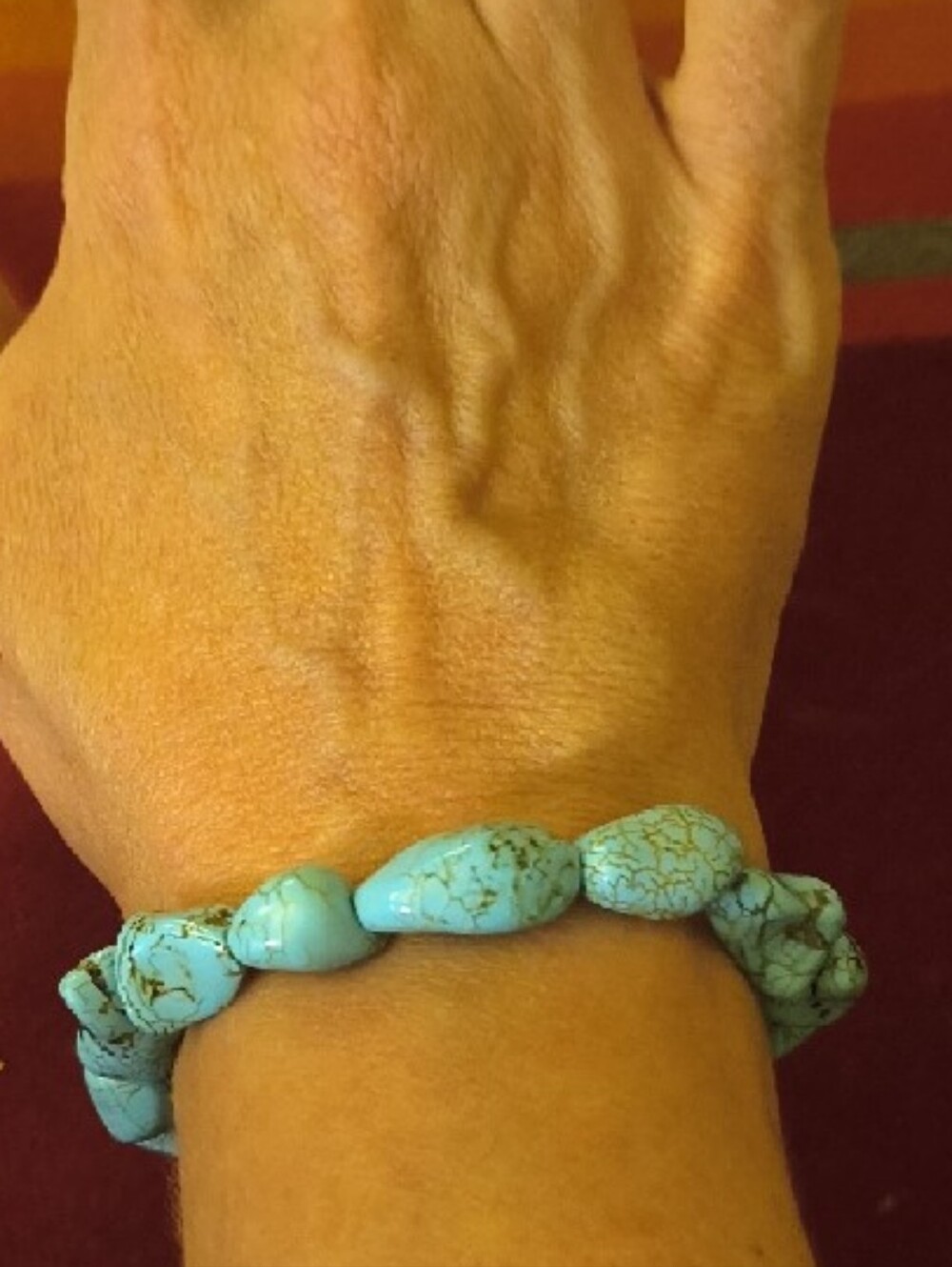 Turquoise Stone Bead Stretch Bracelet & Earrings Set - Blue Turquoise